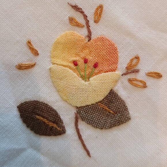 Set of 4 Vintage Hand-Embroidered Floral Table Napkins | 10" Fall Decor - Picture 3 of 9